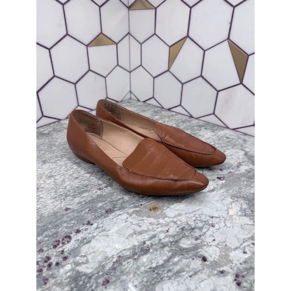 Franco Sarto Tumbled Nubuck Tan Brown Leather Pointed Toe Women's Loafer 7M